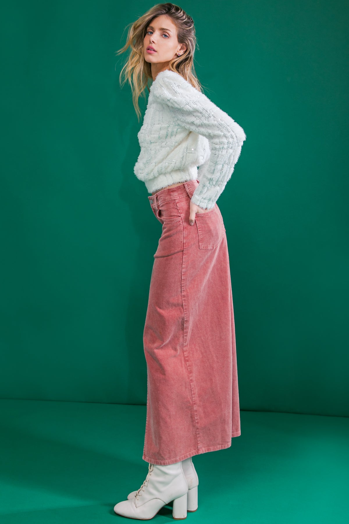 PERFECT PICK CORDUROY MIDI SKIRT Flying Tomato